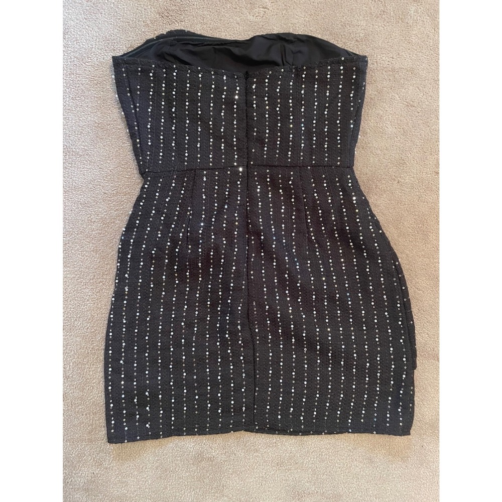 Storia Black Sequin Strapless Mini Dress Bow Front Cocktail Party New Large - Picture 4 of 4